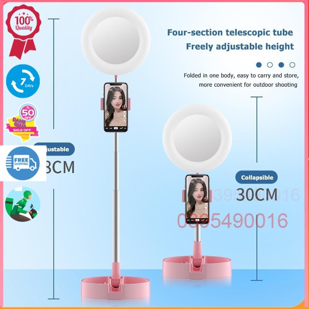 Đèn livestream để bàn 30 58 cm kẹp điện thoại có đèn hỗ trợ 3 chế độ sáng, quay tiktok, bán hàng, kèm gương trang điểm