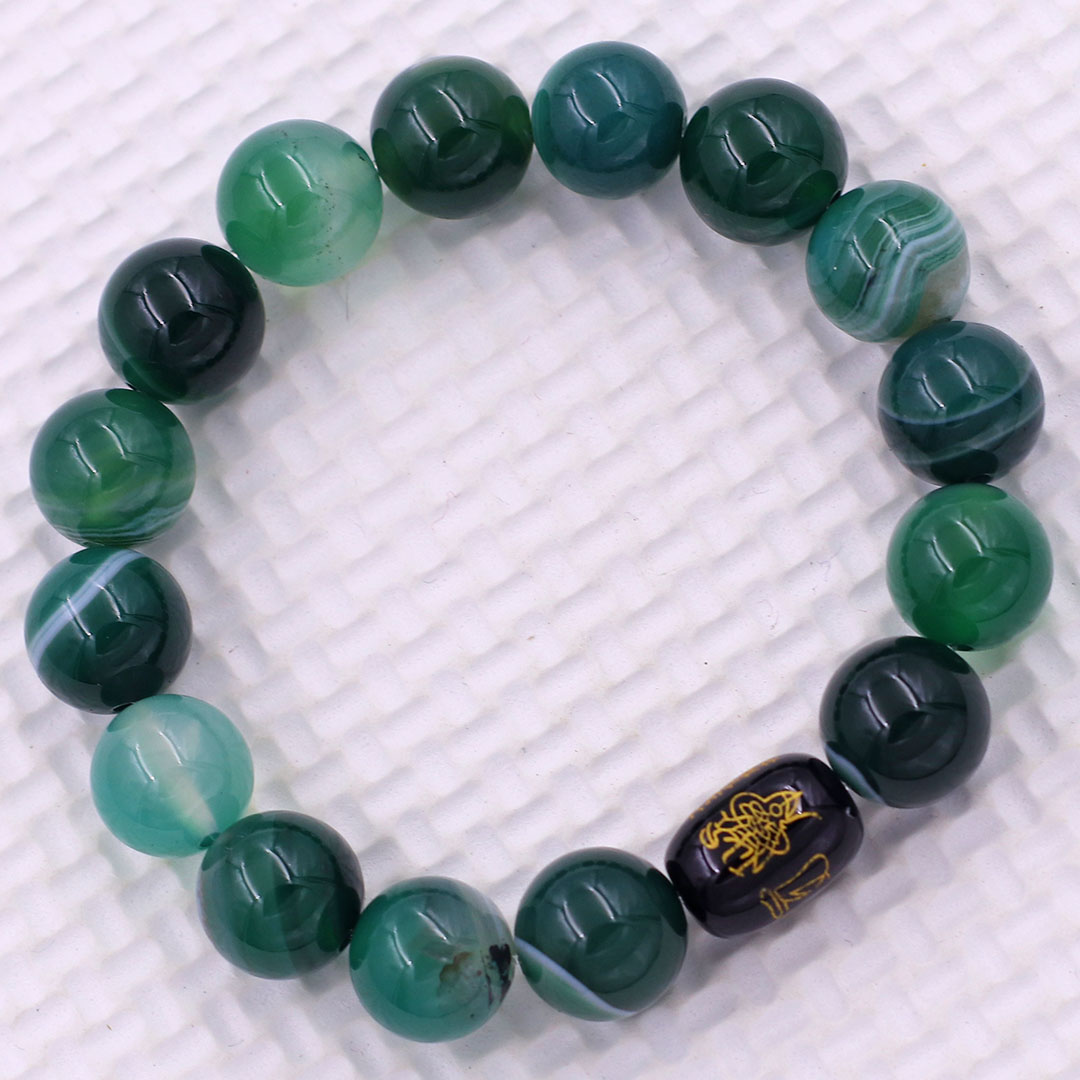 Vòng chuỗi đeo tay đá thạch anh xanh lá sọc 10 ly charm giải thái tuế phù, vòng chuỗi phong thủy, giải năm hạn thái tuế