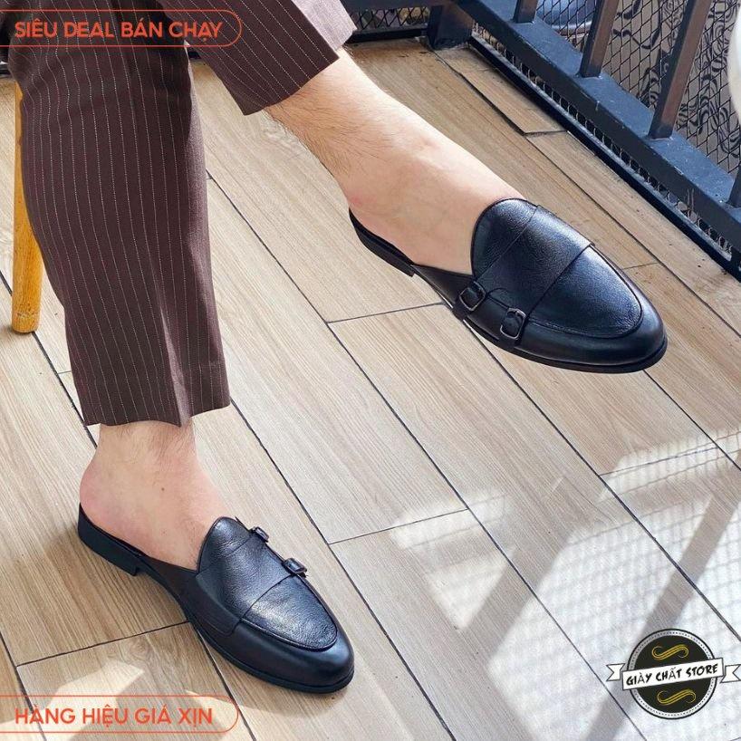 Giày sục nam cao cấp da Pu Pu bảo hành 12 tháng kiểu dáng Double Monk Strap Slipper - Mã T32 B2