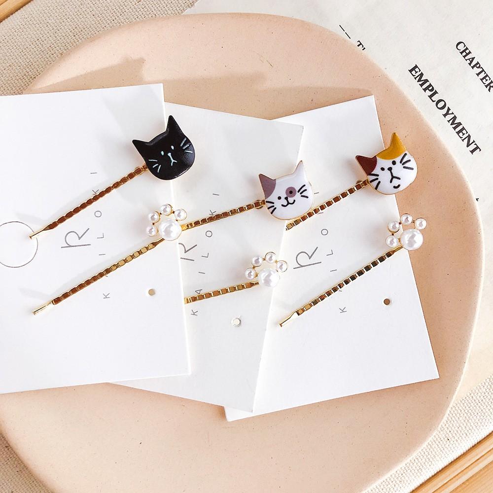 Phụ Kiện Tóc Set Kẹp Tóc Mạ Titan Hình Mèo Happy Dễ Thương Thời Trang Hàn Quốc FKT01