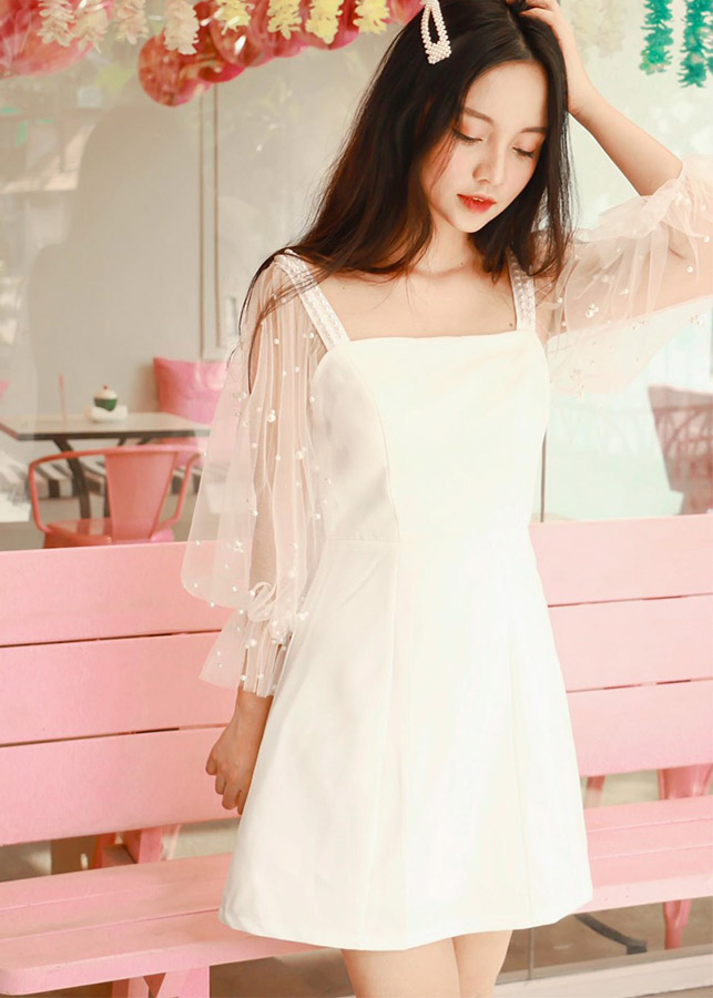 Đầm dự tiệc tay lưới đính hạt cao cấp