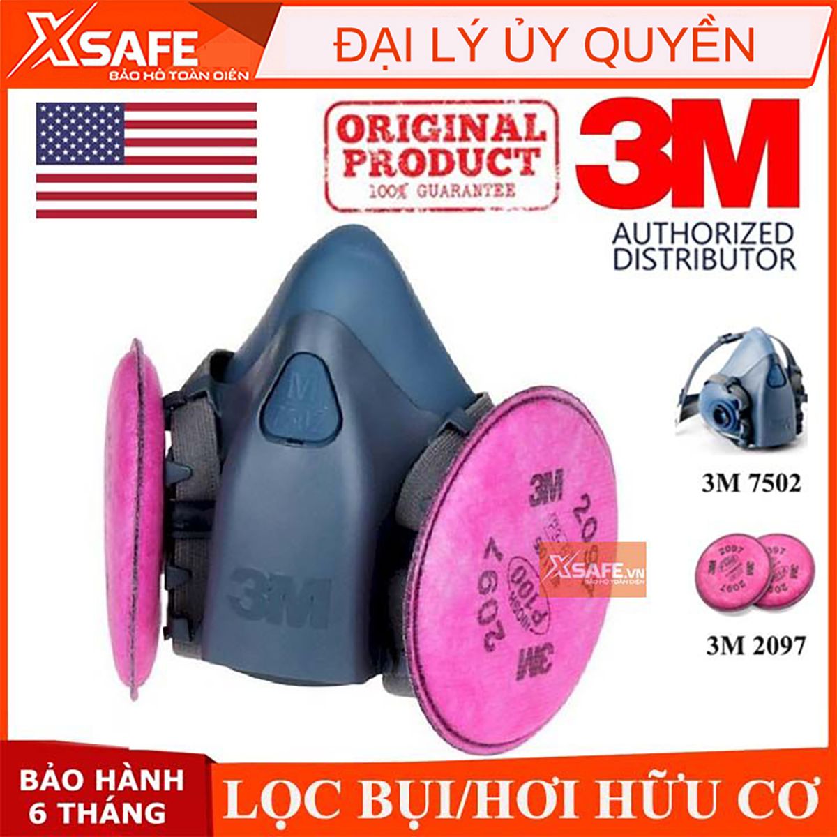 Bộ mặt nạ phòng độc 3M 7502 - Mặt nạ chống bụi - chống hơi độc -khí hàn cắt đúc kim loại (3m 7502 + 3M 2097)