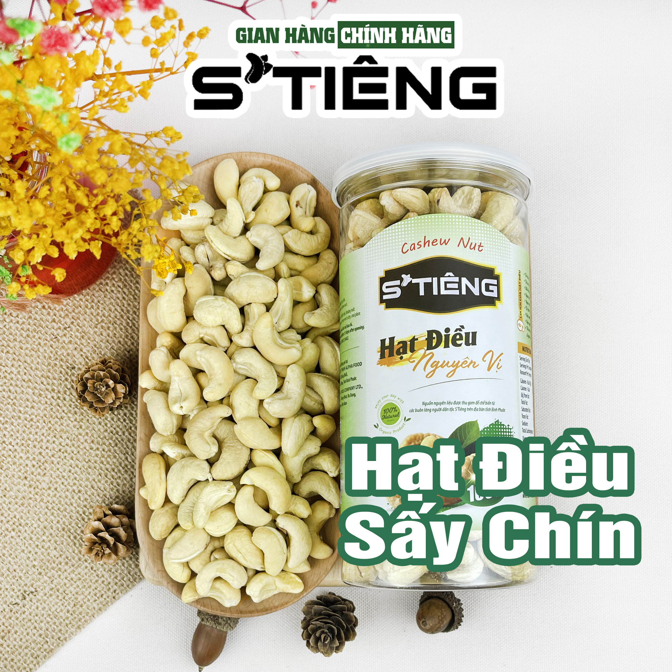 500Gr Hạt Điều Nguyên Vị Sấy Chín Không Muối Sạch Vỏ S'TIÊNG Nguyên Hạt Hộp