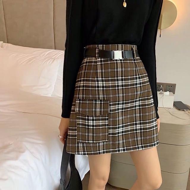 Chân váy dạ kẻ caro túi hộp siêu xinh Ulzzang style (không kèm belt) Hàng Quảng Châu