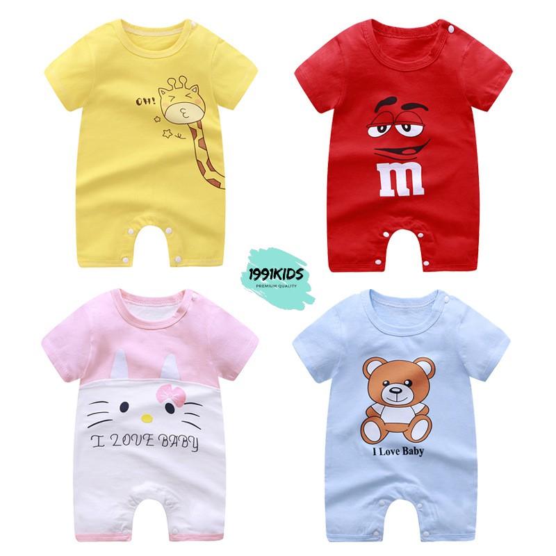 Bộ áo liền quần tay ngắn in họa tiết hoạt hình dễ thương chất vải cotton