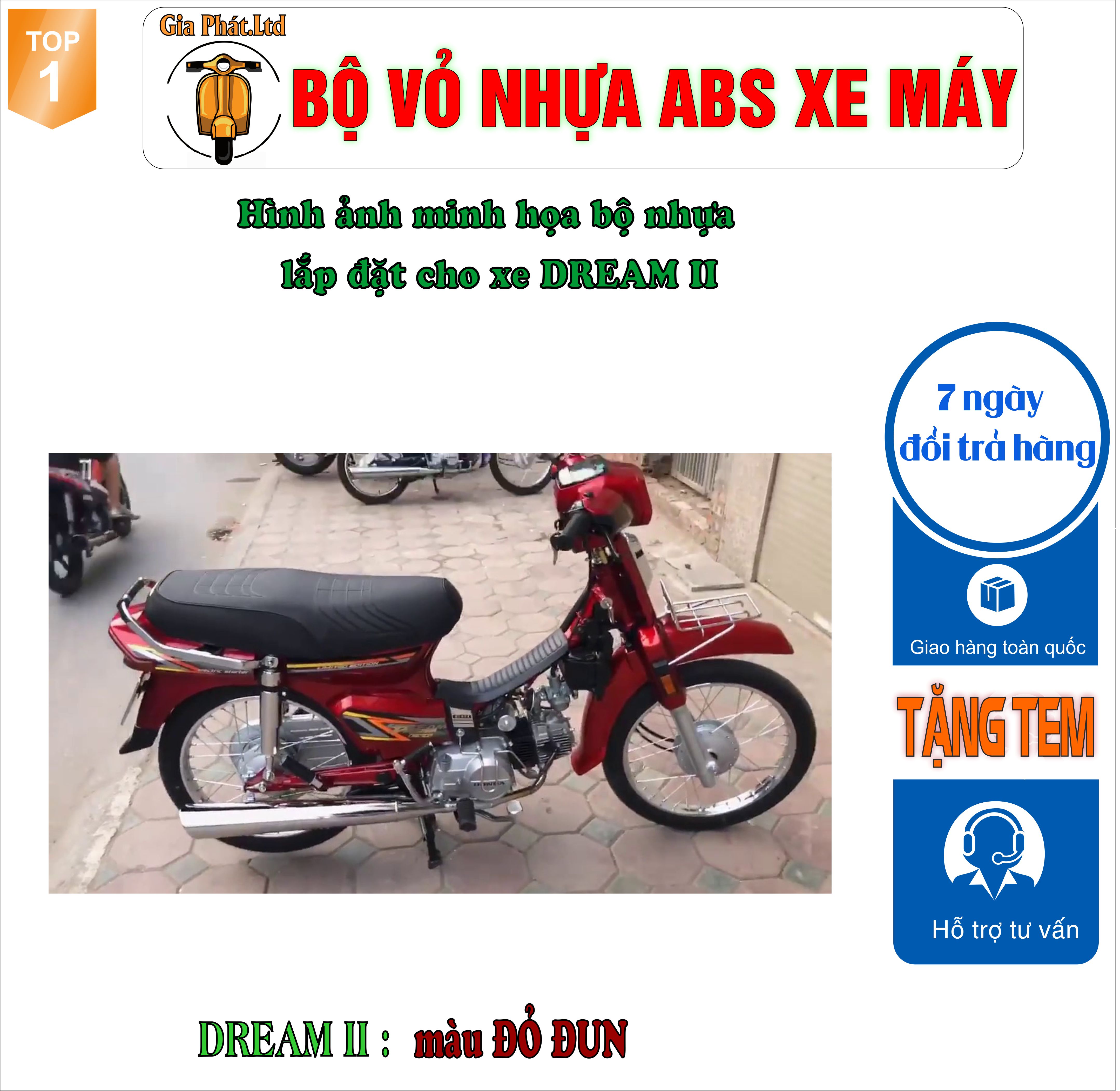 Bộ nhựa dàn áo xe Dream II - Dream Việt - Thái - Tàu - màu ĐỎ ĐUN