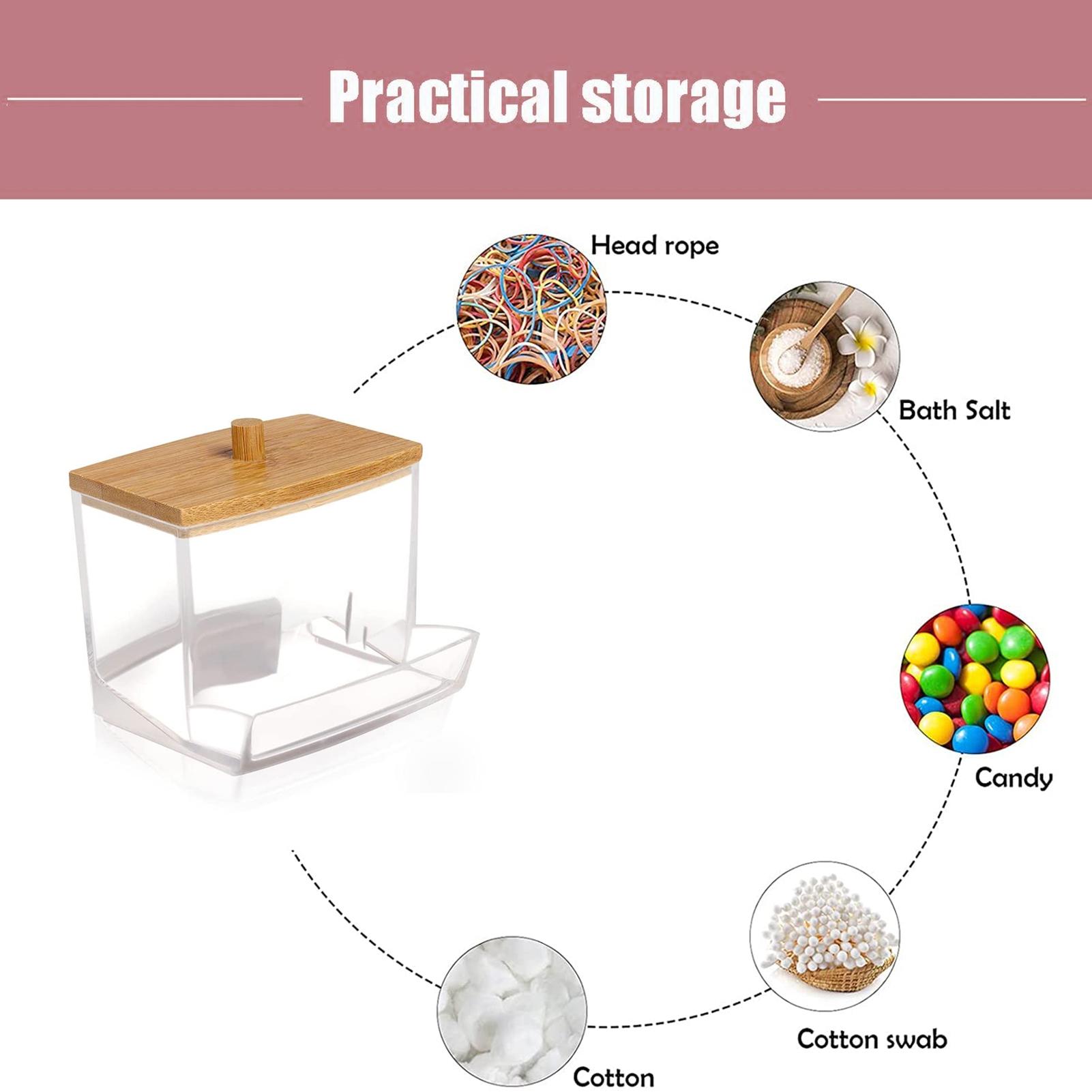 Giá đỡ lưu trữ bông gạc acrylic, tăm bông trong suốt với nắp bằng tre