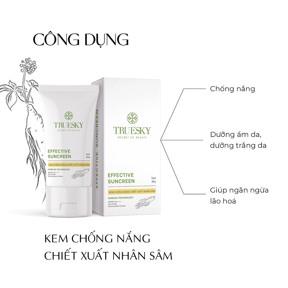 Kem chống nắng chiết xuất nhân sâm Truesky Effective Suncreen 30ml SPF 50+ PA+++