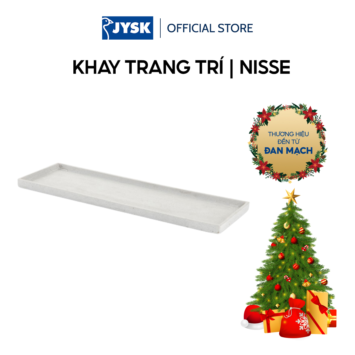 Khay trang trí | JYSK Nisse | polyresin/polystone | xám nhạt |  R15xD50xC2cm