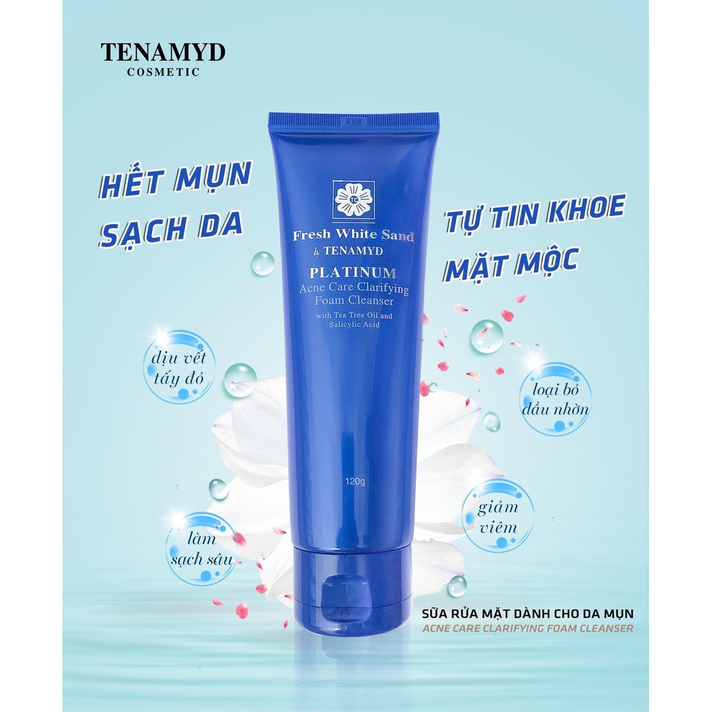Sữa rửa mặt Tenamyd Fresh White Sand Platinum 120g ngừa mụn cho da dầu mụn - Hàng chính hãng - Lady & Men Viet Nam