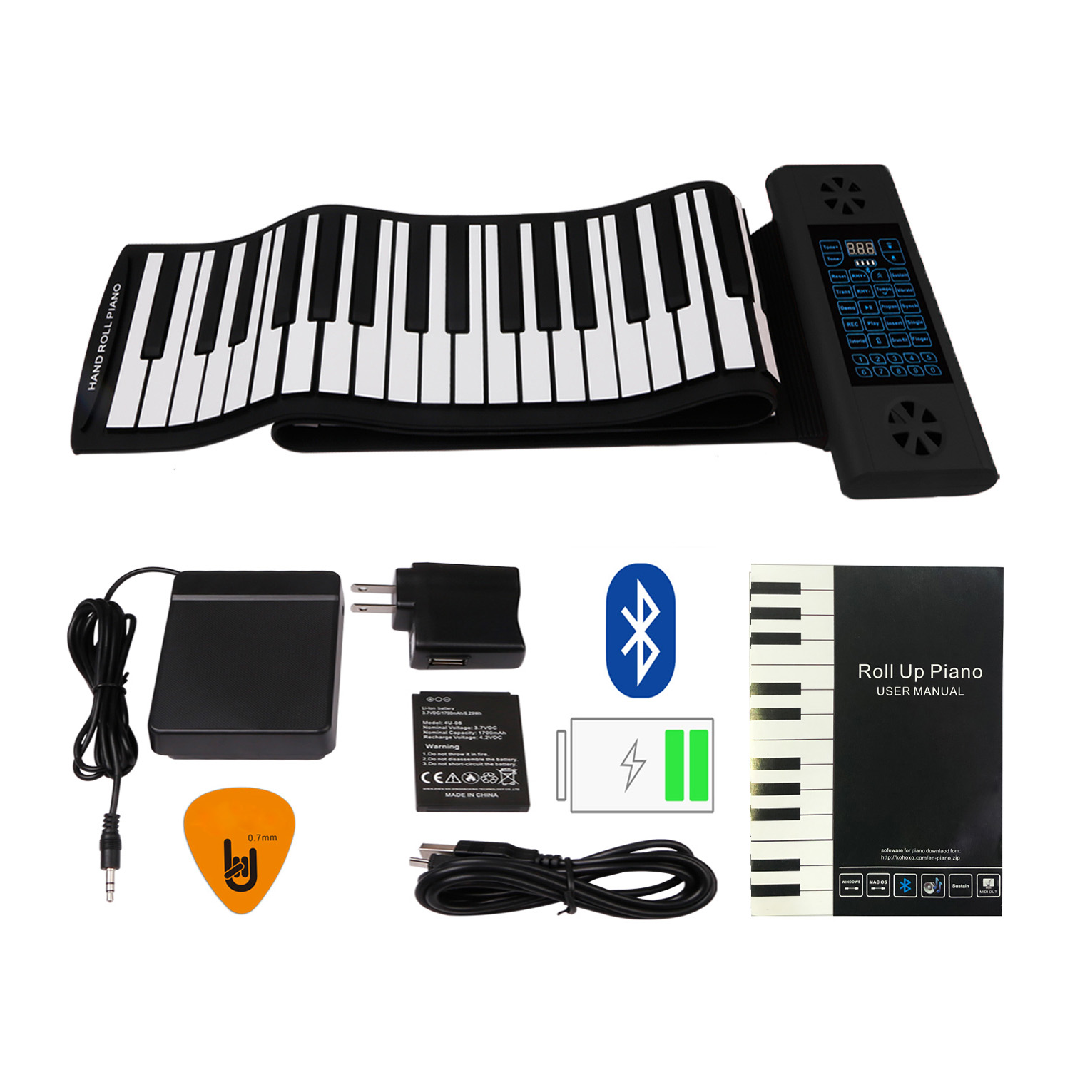 Đàn Piano Cuộn Konix PS88 - 88 phím mềm dẻo Flexible (Roll Up Piano - Midi Keyboard Controller) - Kèm Móng Gảy DreamMaker