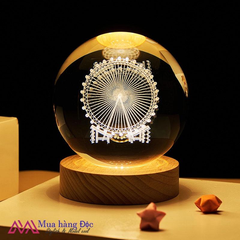 Bộ Quà Tặng Quả Cầu Pha Lê 3D LED THIÊN NGA (tặng đế đèn + hộp quà