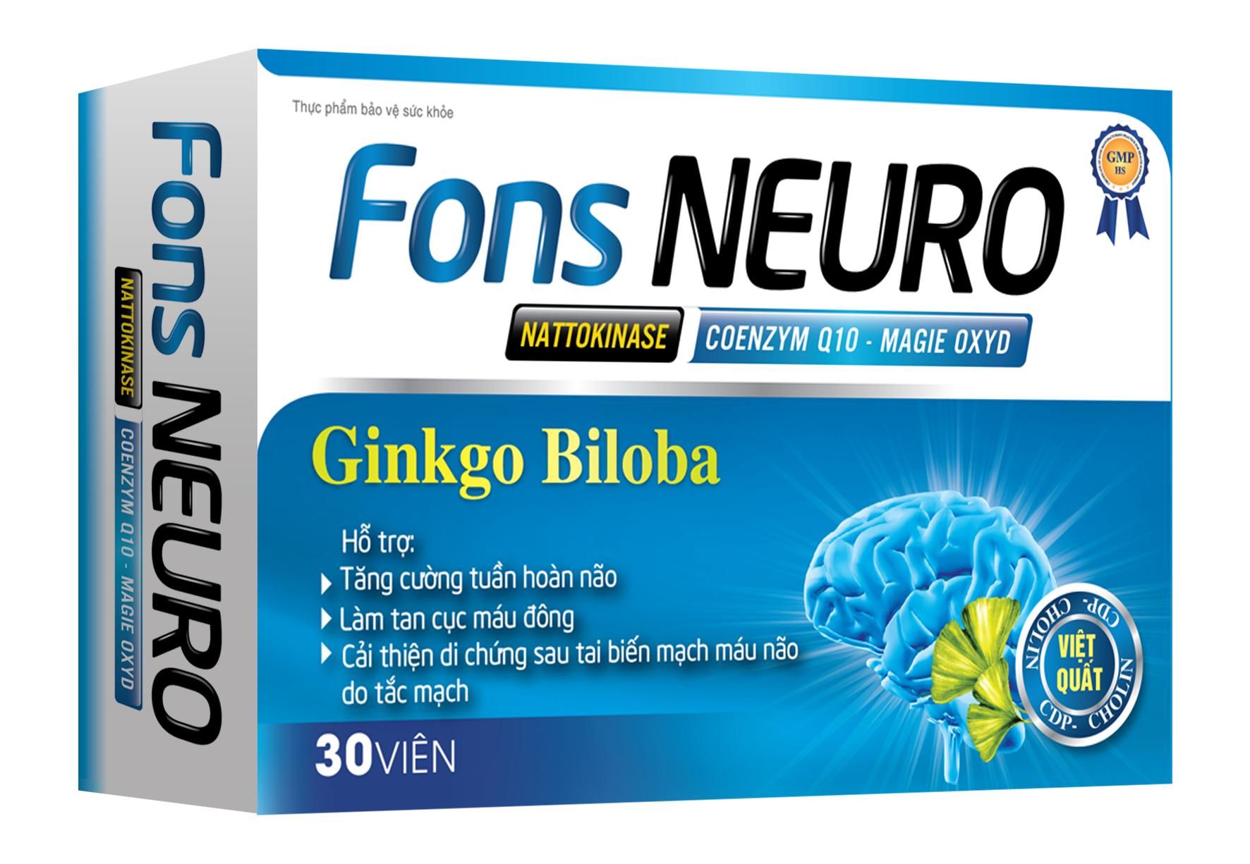 Viên uống bổ não Fons Neuro chứa Ginkgo biloba Hộp 30 viên