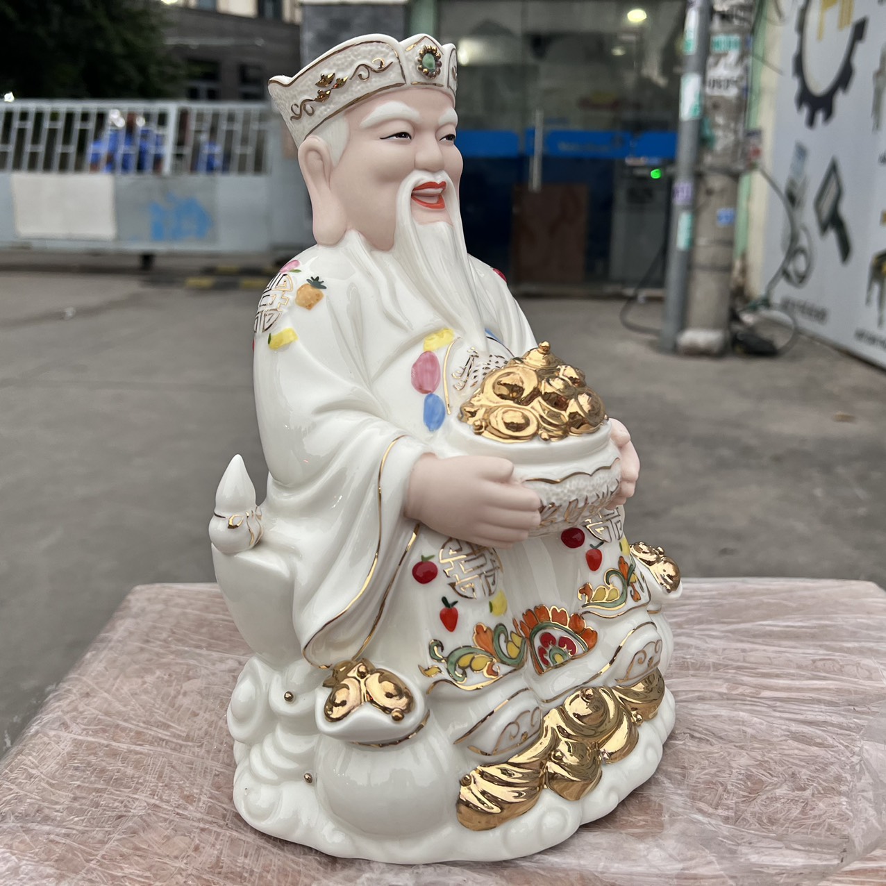 Tượng Thần Tài Thổ Địa sứ đức hóa cao cấp nhập khẩu Đài Loan cao 25cm – TRẮNG