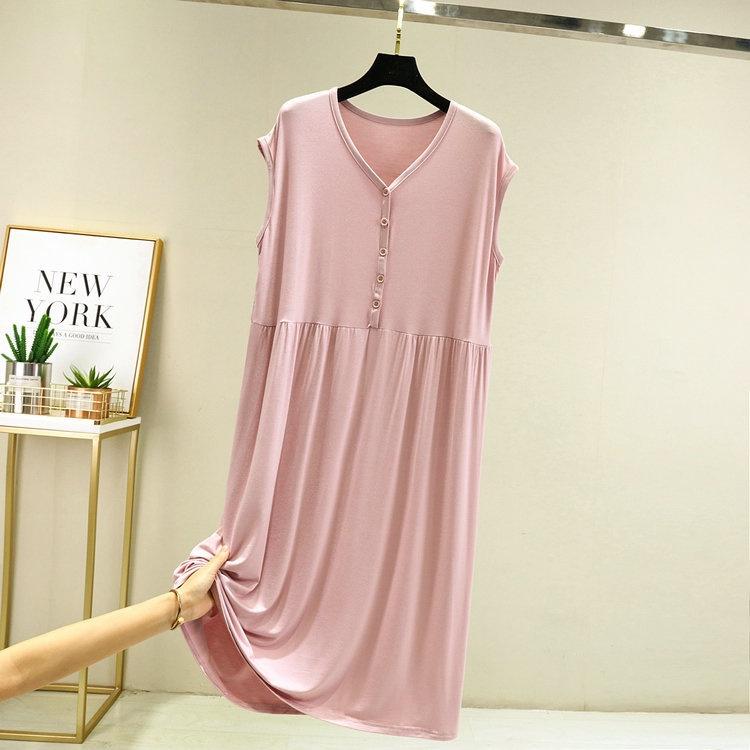 Váy đầm thun mặc ngủ ở nhà ngắn tay vải Modal mềm mại thoáng mát dáng suông mã VAV0433