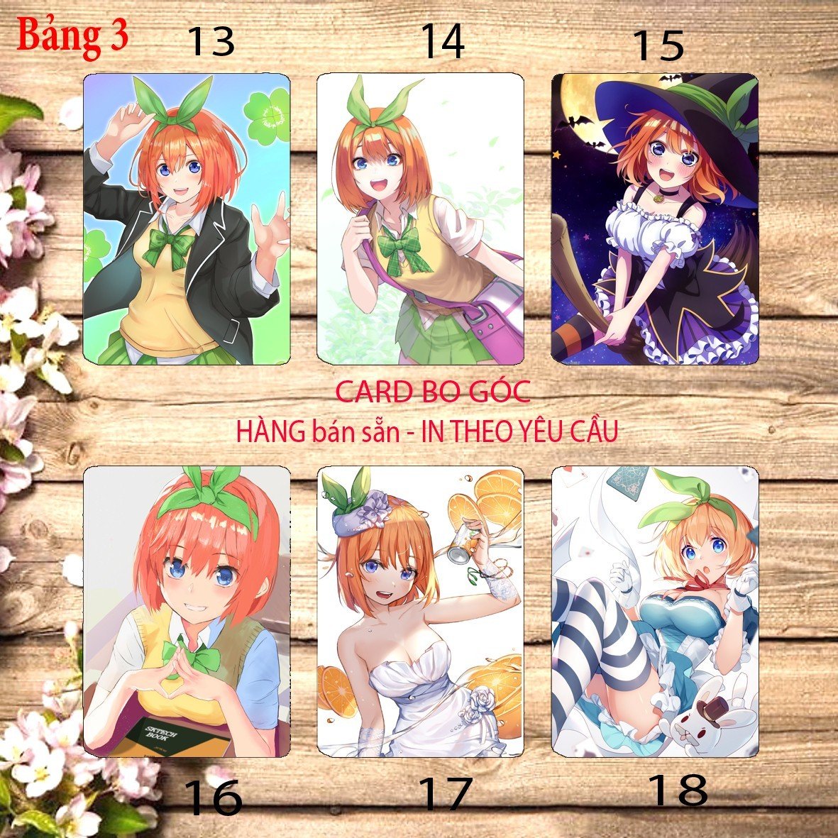 Card hình yotsuba Nakano Gotoubun no Hanayome 6 ảnh khác nhau/ Thẻ card yotsuba Nakano nhà có 5 nàng dâu