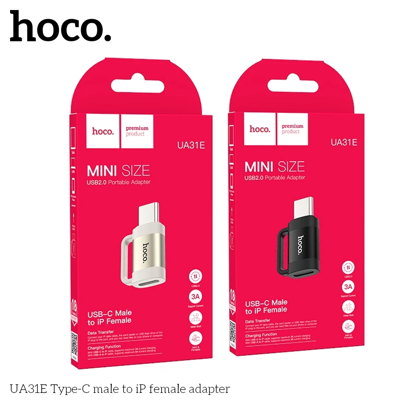 Đầu chuyển đổi cáp sạc (L to C) Hoco UA31E hỗ trợ sạc nhanh PD 60W cho điện thoại _ Hàng chính hãng