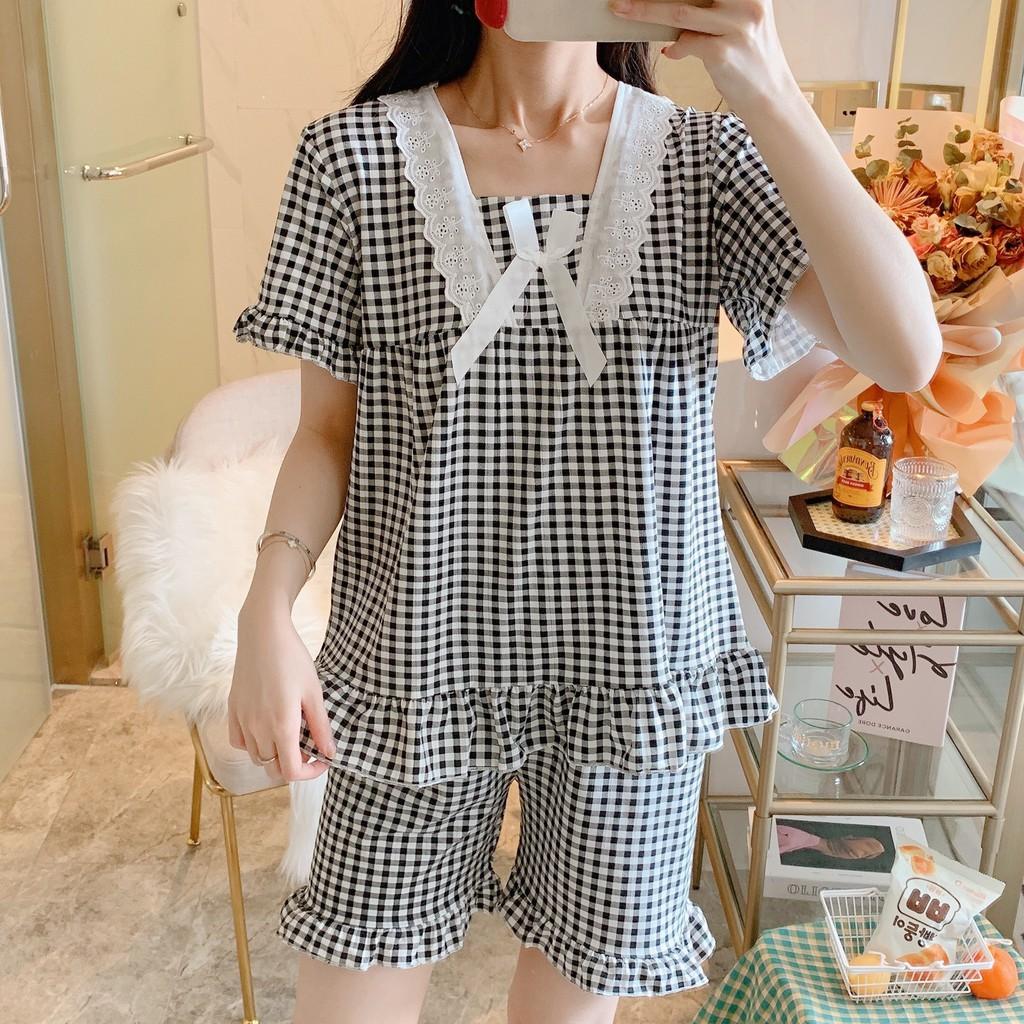 Pijama- Bộ Ngủ Nữ Cộc Tay Phối Ren Nơ Cách Điệu CCTT01