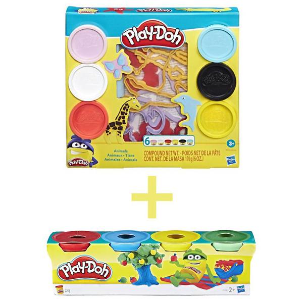 Bộ Khuôn Tạo Hình Thế Giới Động Vật + Bột Nặn 4 Màu Mini - Playdoh CBE8535/E8530-23241