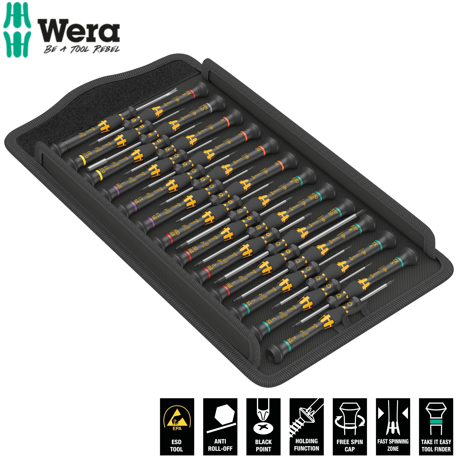 Bộ tua vít điện tử Wera 05134019001 Kraftform Micro ESD Big Pack 1 Screwdriver set for electronic applications chống tĩnh điện gồm 25 cái