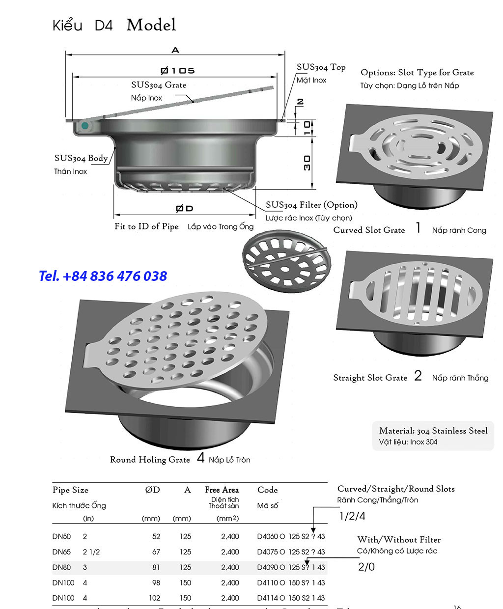 Phễu thoát nước sàn, thoát nước mưa, hành lang, ban công bằng inox sus304 cao cấp