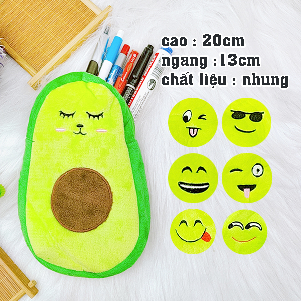 Túi đựng bút trái bơ đáng yêu vải nhung giá rẻ, Bóp đựng bút cực cute