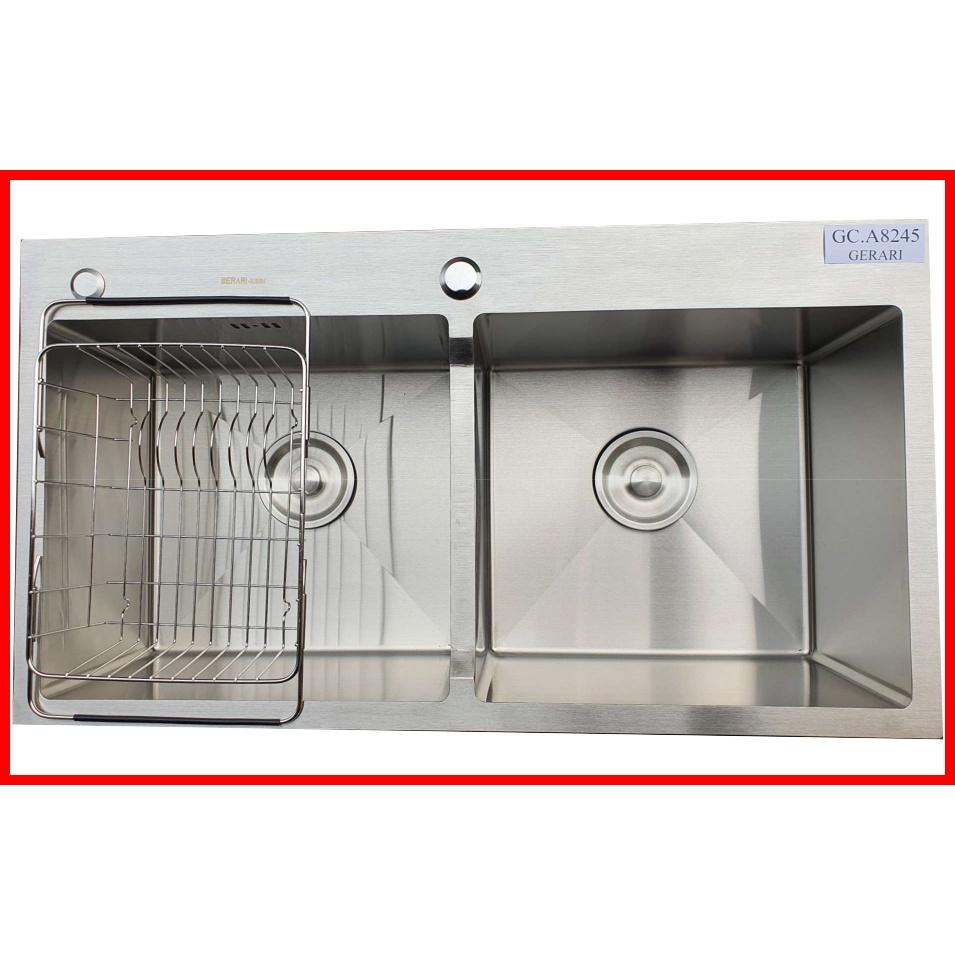 Chậu rửa 2 hố cân phụ kiện đi kèm chât liệu Inox 304 cao cấp GERARI mã GC.A8245
