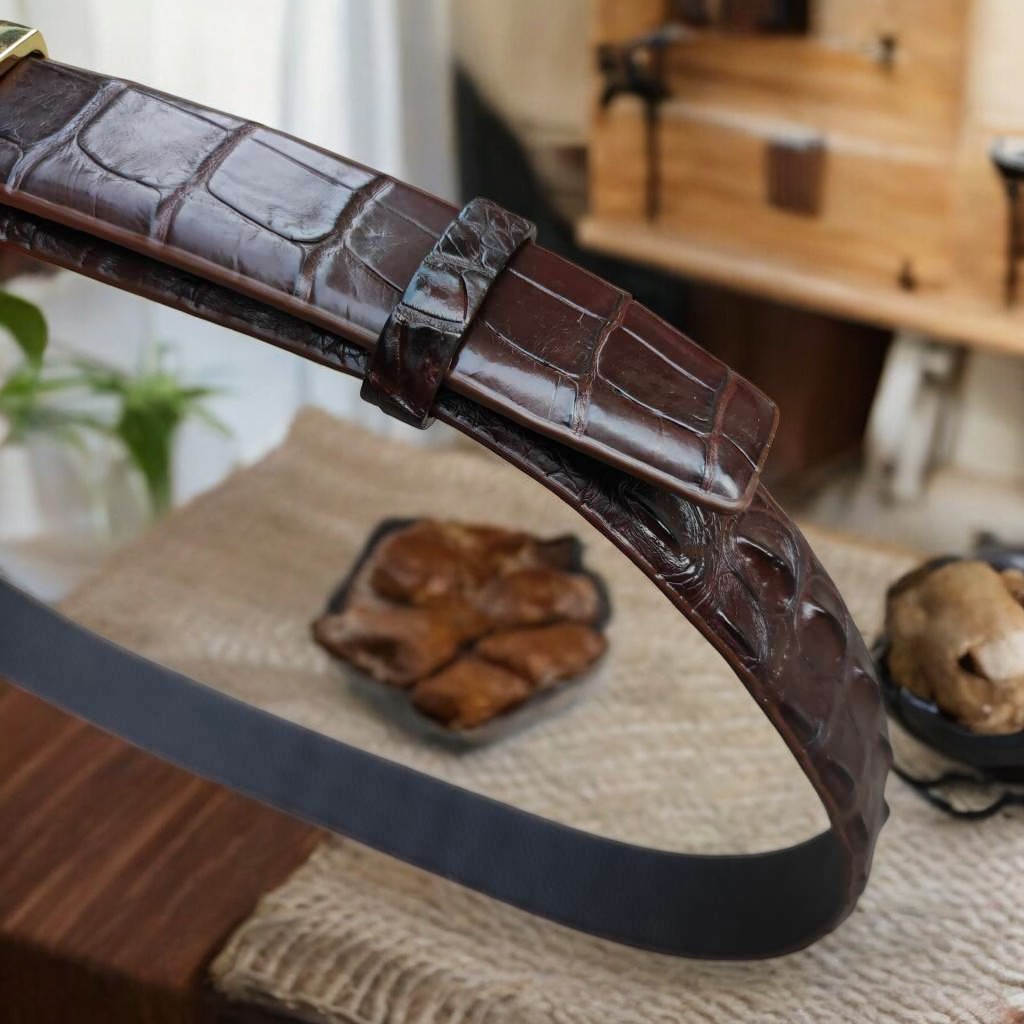 Dây nịt nam gai lưng cá sấu LIỀN NGUYÊN CON N24N2 (Mặt vàng)