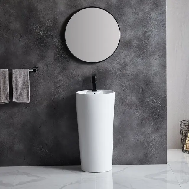 FREESHIP Lavabo trụ đứng đặt sàn màu trắng kiểu tròn thiết kế sang trọng cho gia đình ,khách sạn