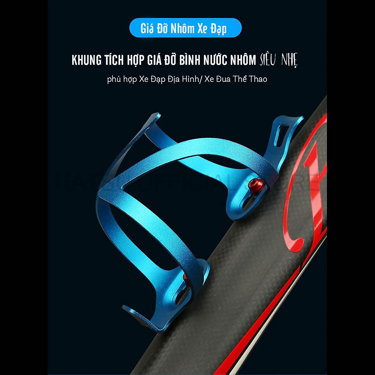 Giá Đỡ Bình Nước Xe Đạp Thể thao Cao Cấp Hatsu Bike Water Bottle Cage | Nhôm Nguyên Khối Siêu Nhẹ Tặng Bộ Ốc Vít Lắp Đặt | Phụ Kiện Xe Đạp