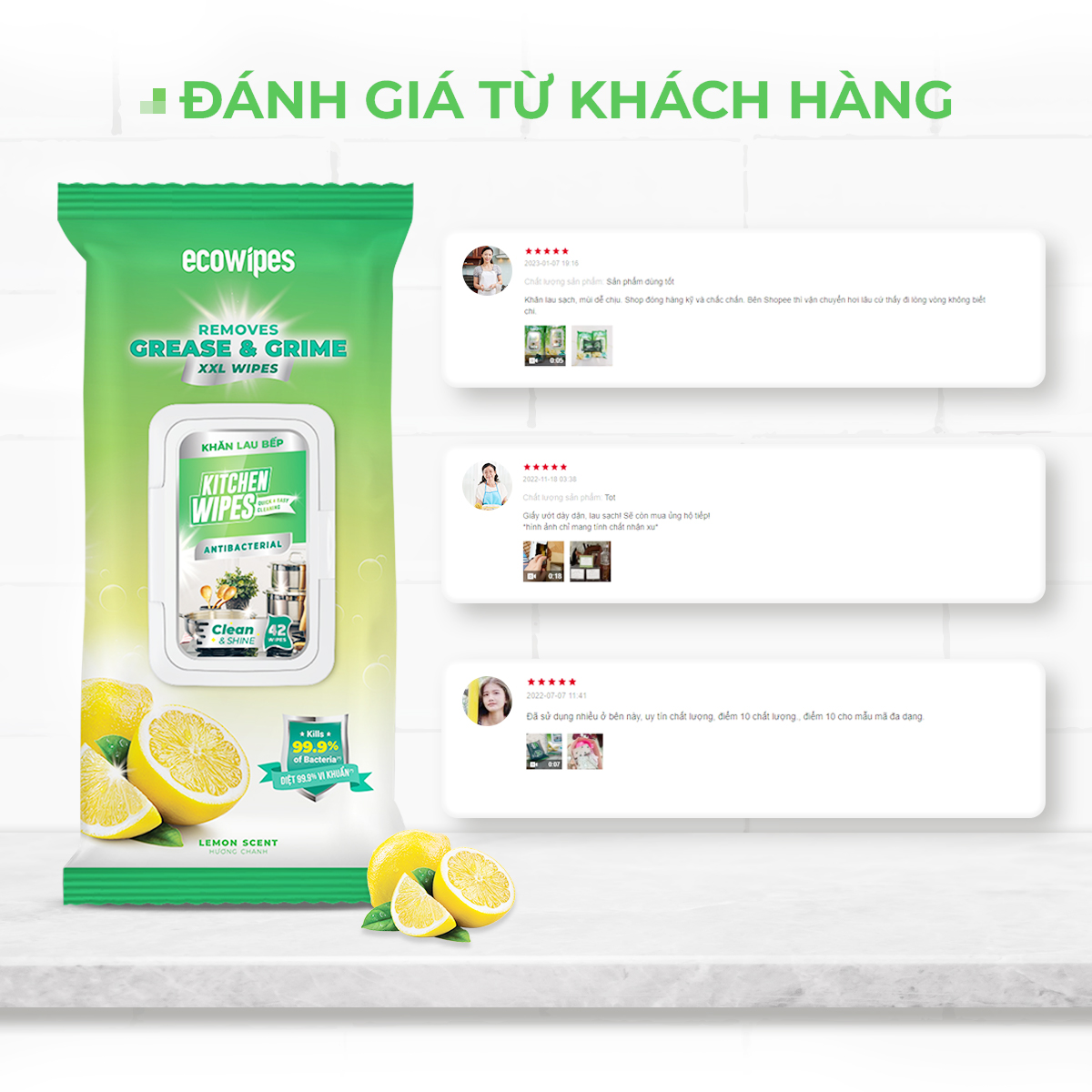 Khăn giấy ướt lau bếp Ecowipes khổ lớn 30x20 cm Kitchen Wipes gói 42 tờ loại bỏ dầu mỡ và vết bẩn nhanh chóng