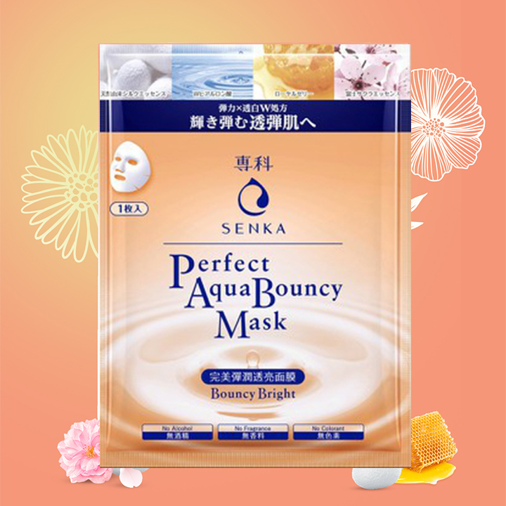 Mặt nạ Senka cấp ẩm dưỡng trắng và đàn hồi Perfect Aqua Bouncy Mask Bouncy Bright 23g