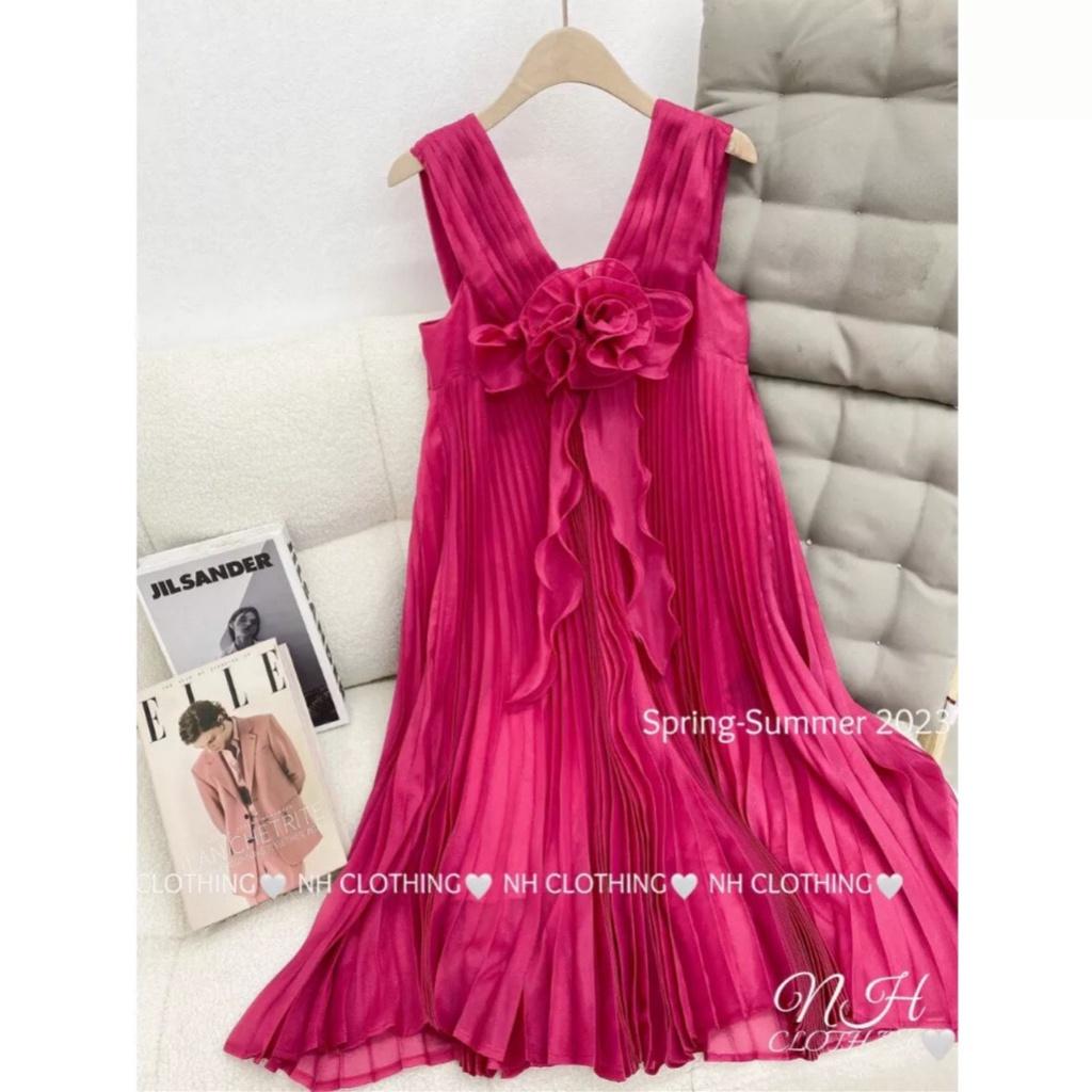 VÁY ĐI CHƠI, VÁY BABYDOLL XẾP LY HOA DÁNG DÀI XÒE CỰC SANG LUN Ạ - Avocado