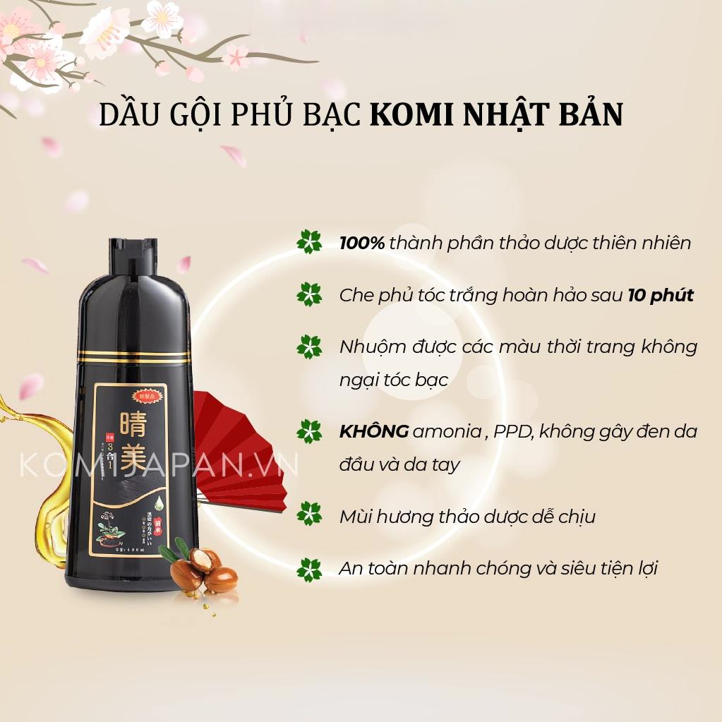 Dầu gội phủ bạc Komi Nhật Bản nhuộm tóc thảo dược chai 500ml