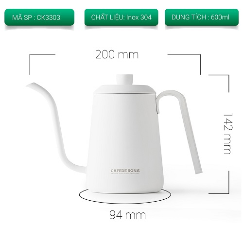 Ấm rót pour over cà phê cổ ngỗng 600ml CAFE DE KONA