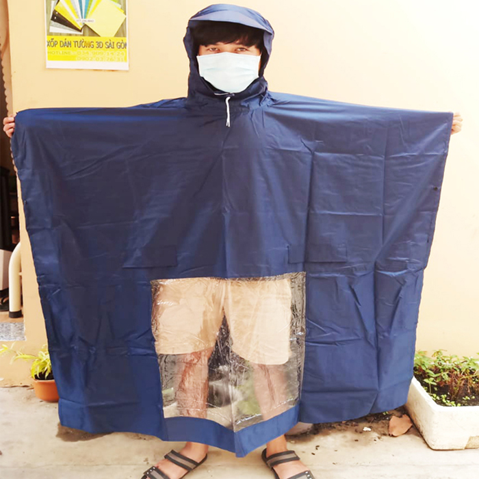 Áo Mưa Cánh Dơi Có Kiếng Đèn Khổ To Rộng, Áo Mưa Kiếng Đèn Cao Cấp Chất Lượng Cao - Xanh Dương Đậm