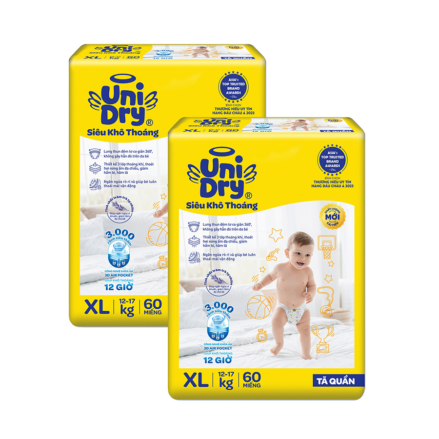 Combo 2 Tã quần UniDry Siêu khô thoáng gói Jumbo mới size XL