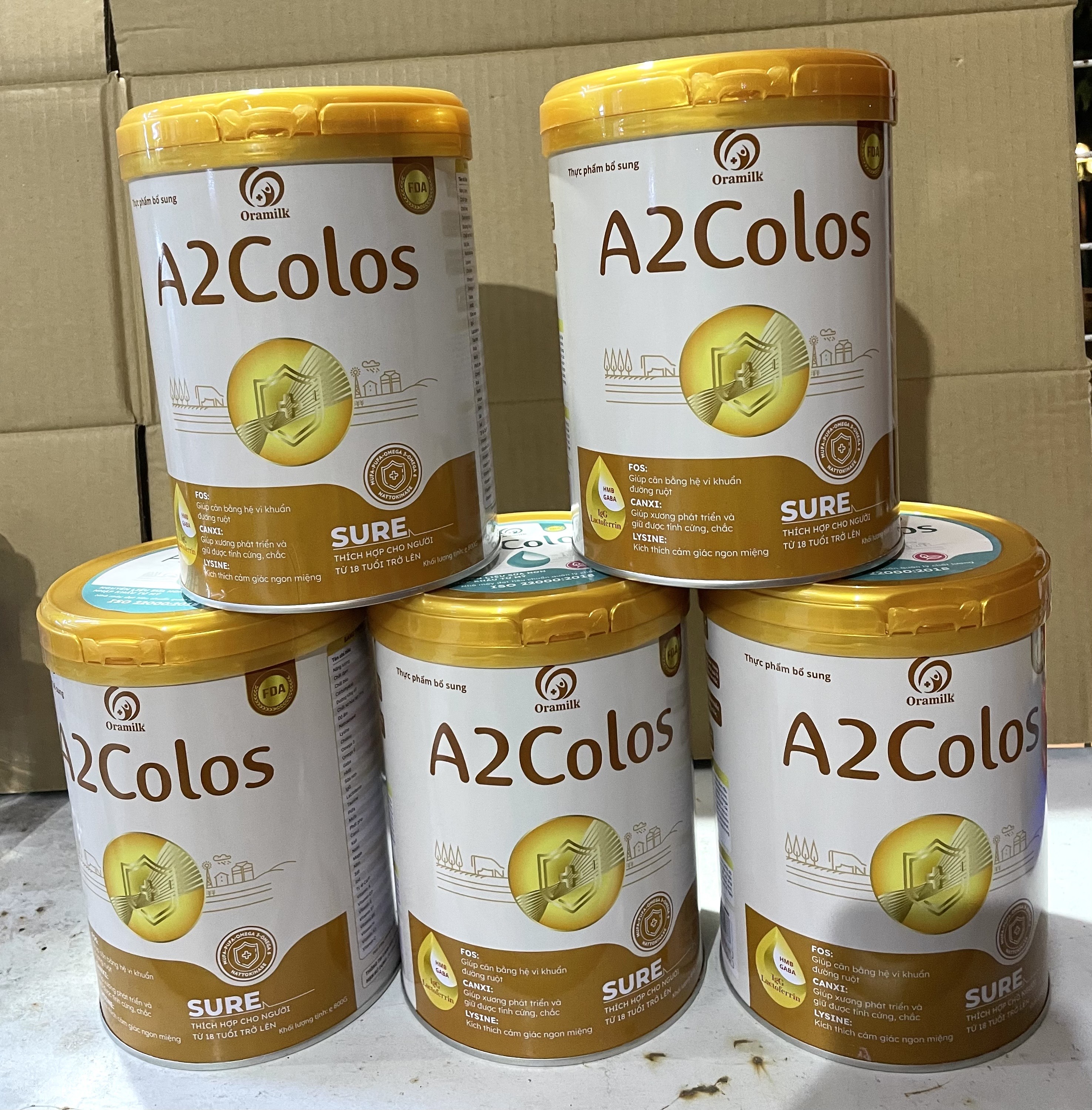 Combo 5 lon Sữa bột A2Colos SURE lon 800g - Thay thế bữa ăn phụ, bổ sung vitamin và khoáng chất cho người dùng