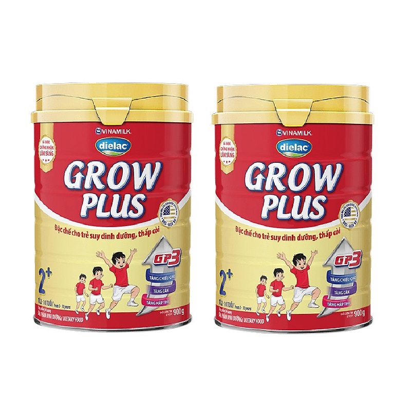 Bộ 2 Lon Sữa Bột Vinamilk Dielac Grow Plus 2+ - Đỏ Hộp Thiếc 900g