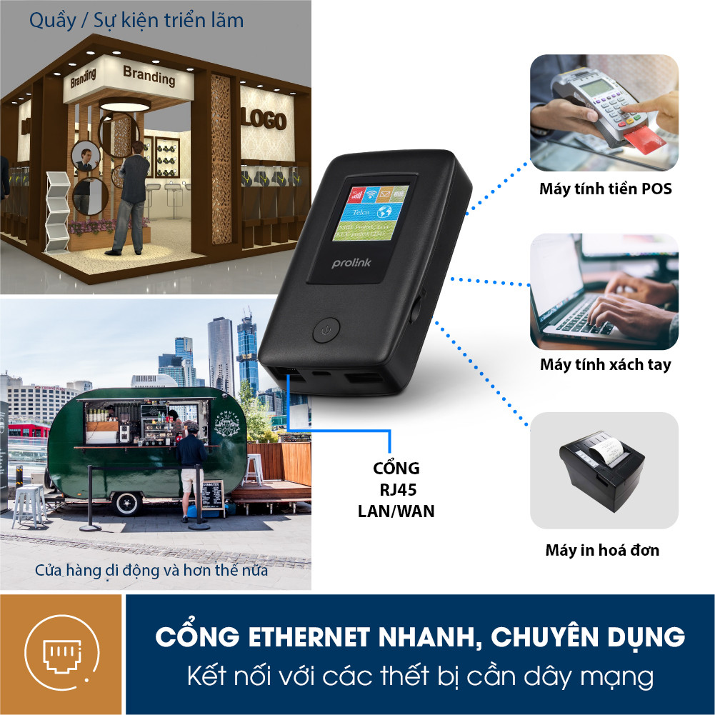 Bộ phát Wifi di động PROLiNK DL7203E, SIM 4G LTE 150Mbps, pin 5200mAH, màn hình 1.44", cổng RJ45, USB 2.0, microSD - Hàng chính hãng