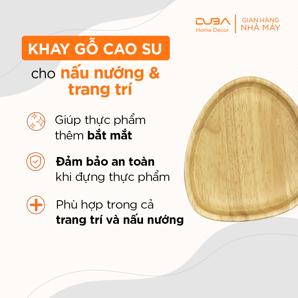 Khay gỗ cao su decor, thớt gỗ trang trí hình sỏi màu tự nhiên đạt chuẩn xuất khẩu - DUBA