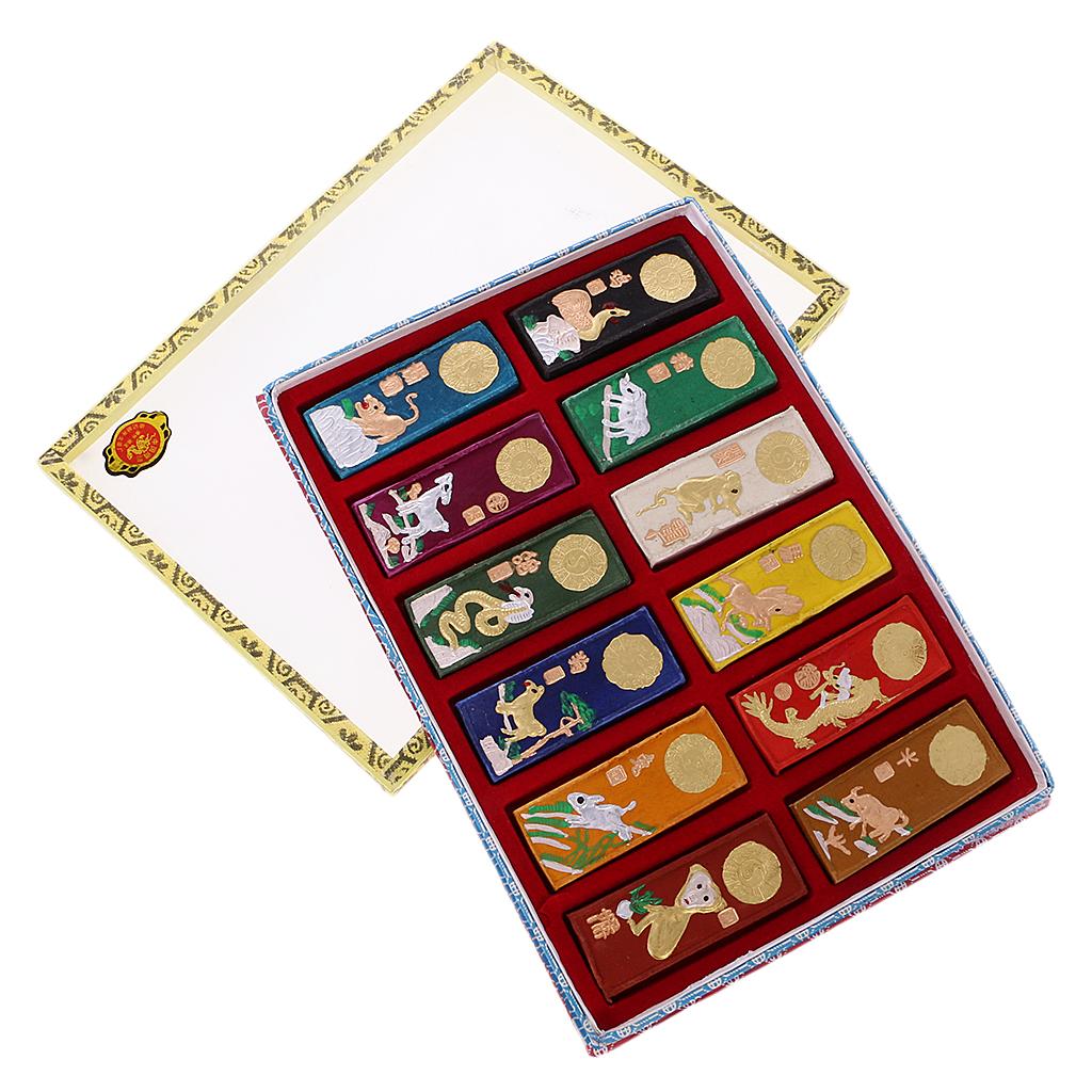 Bộ 7 màu mực tranh thư pháp chạm khắc cung hoàng đạo