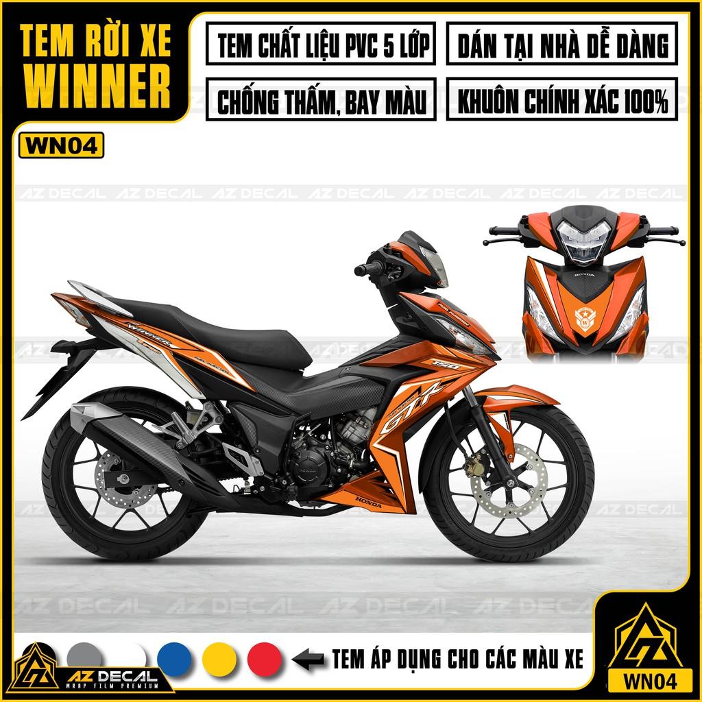 Tem Rời Dán Xe Winner V1 / 150 Mẫu GTR | WN04 | Decal Chế Xe Chất Liệu PVC Cao Cấp - Trắng Cam
