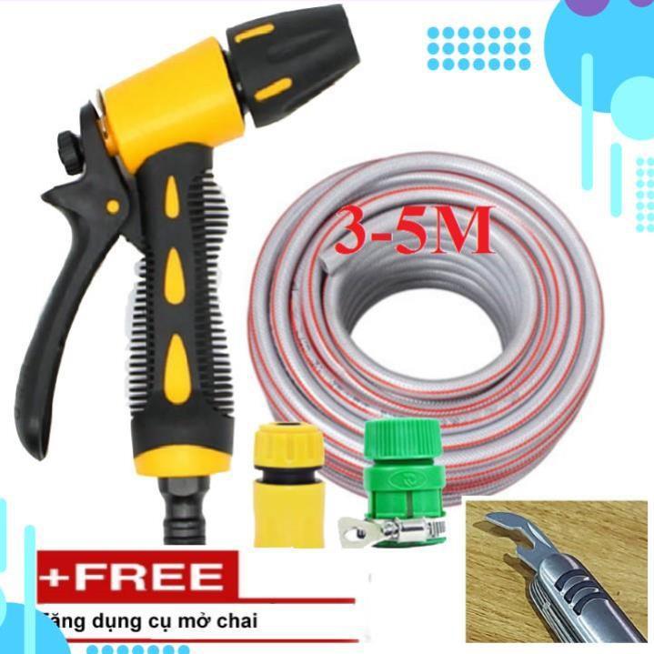 Bộ dây vòi xịt nước rửa xe, tưới cây . tăng áp 3 lần, loại 3m, 5m 206319P cút sập,nối vàng+ tặng mở chai
