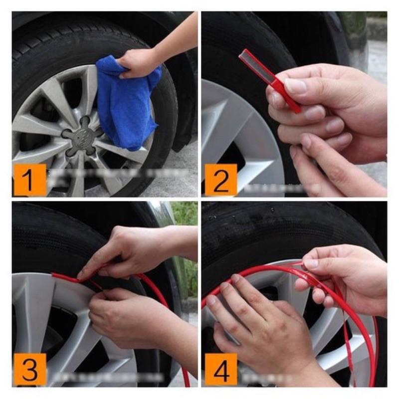 Chỉ viền bánh xe chống xước lazang xe hơi, cao su dán trang trí vành ô tô cuộn 8m chất lượng cao đủ dán 4 bánh