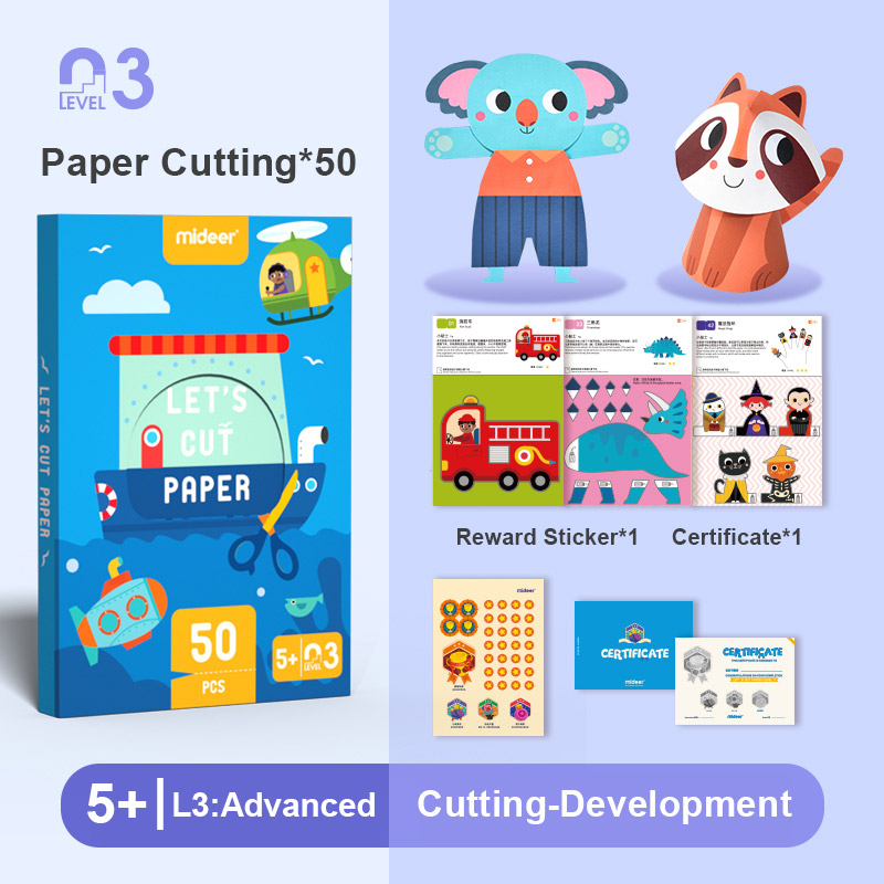 Đồ Chơi Cắt Giấy Thủ Công Tạo Hình Sáng Tạo 03 Cấp Độ Mideer Lets Cut Paper cho Bé 3 4 5 Tuổi