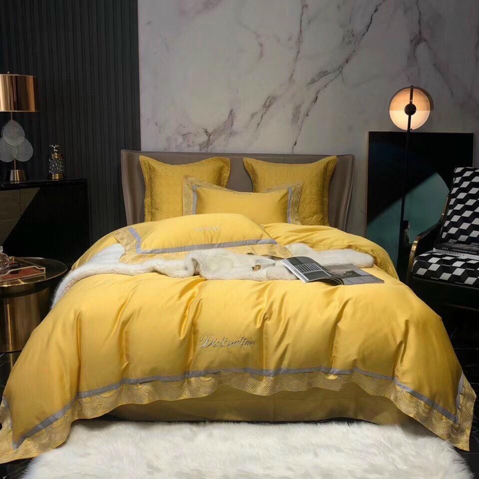 Bộ chăn ga gối Lụa thêu cao cấp 6 món ga trần bông- SALLYPHUONGMAI