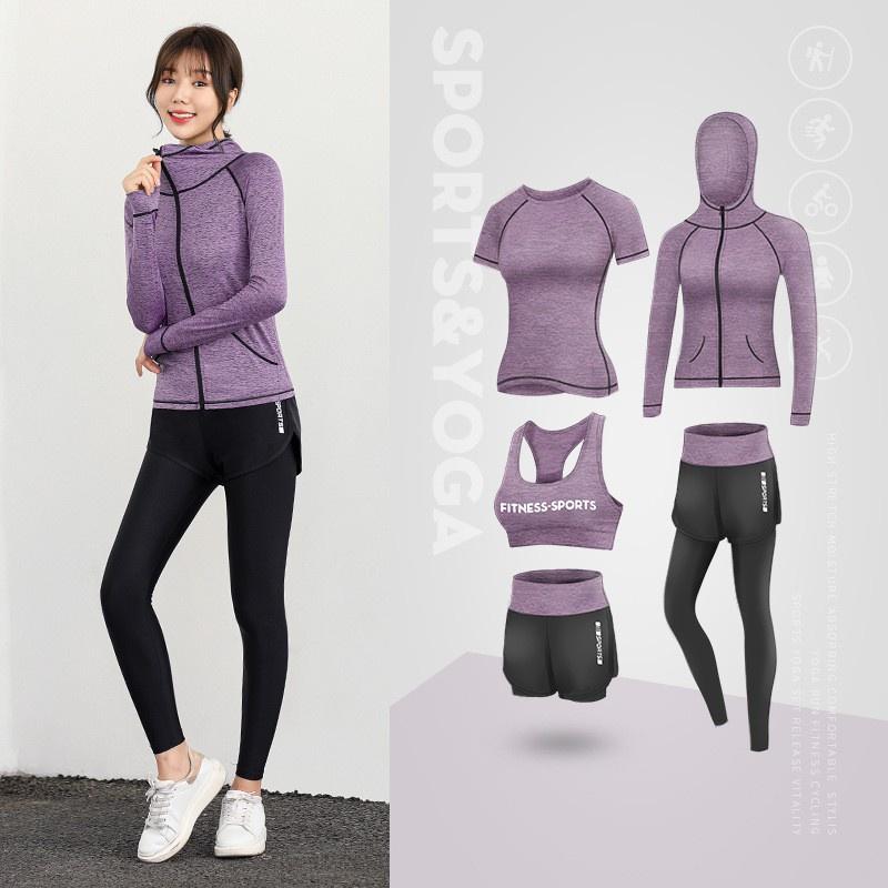 Set quần áo 5 món dành cho nữ tập gym yoga,size S đến XXL , vải hấm hút mồ hôi