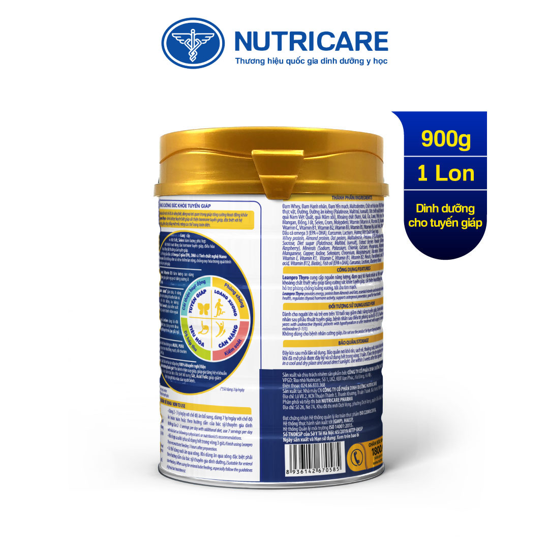 01 lon sữa Leanpro Thyro 900g - Dinh dưỡng cho người bệnh tuyến giáp, suy giáp