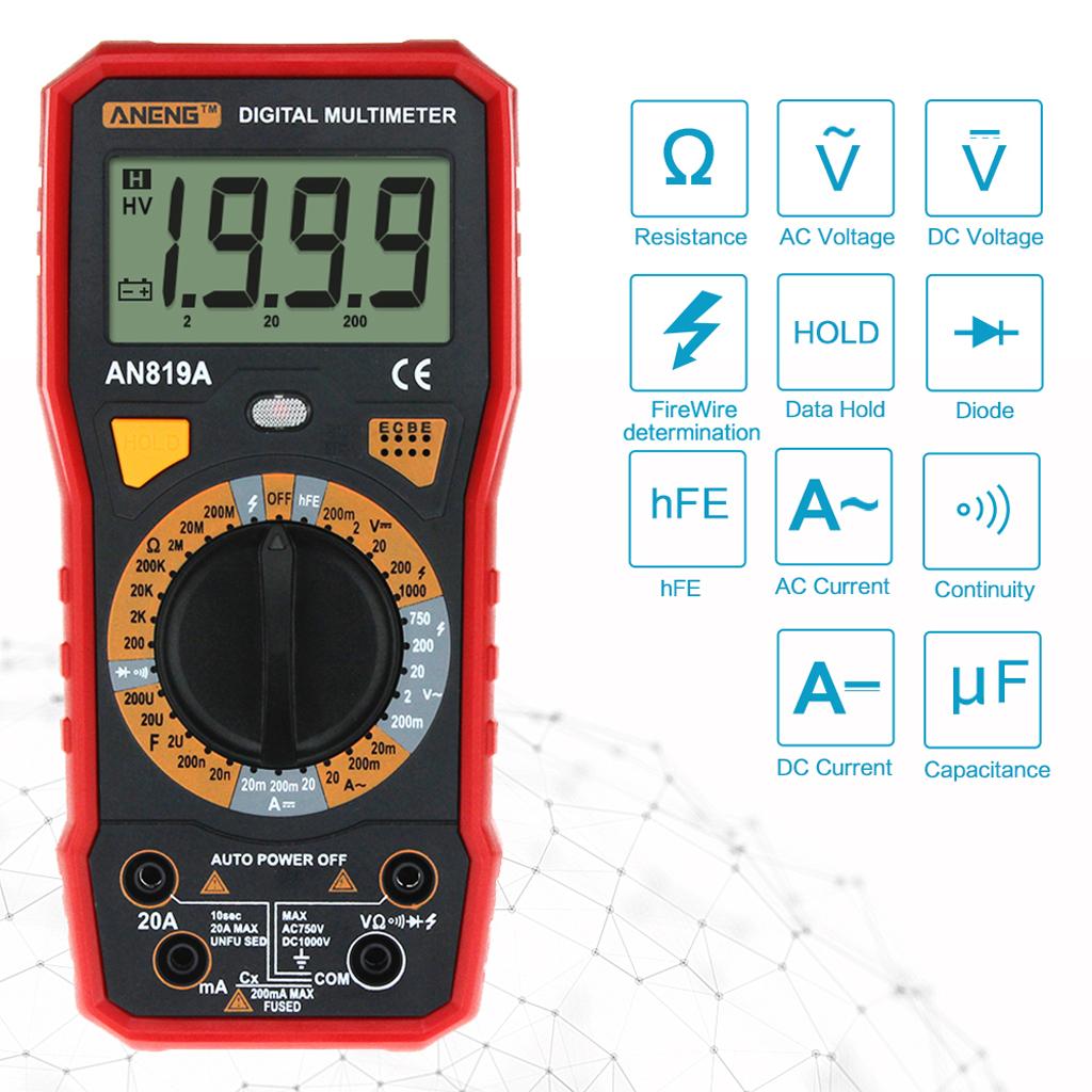 AN819A LCD Digital Multimeter Voltmeter Ammeter Ohmmeter with Test Leads